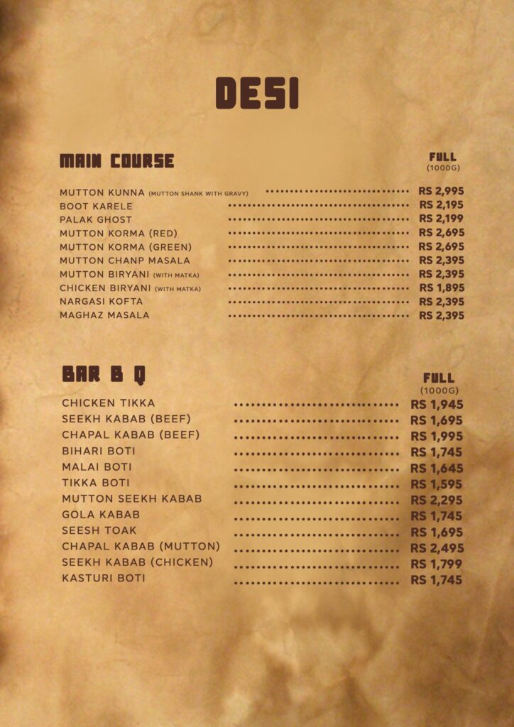 The Lost Tribe Lahore Menu List Price