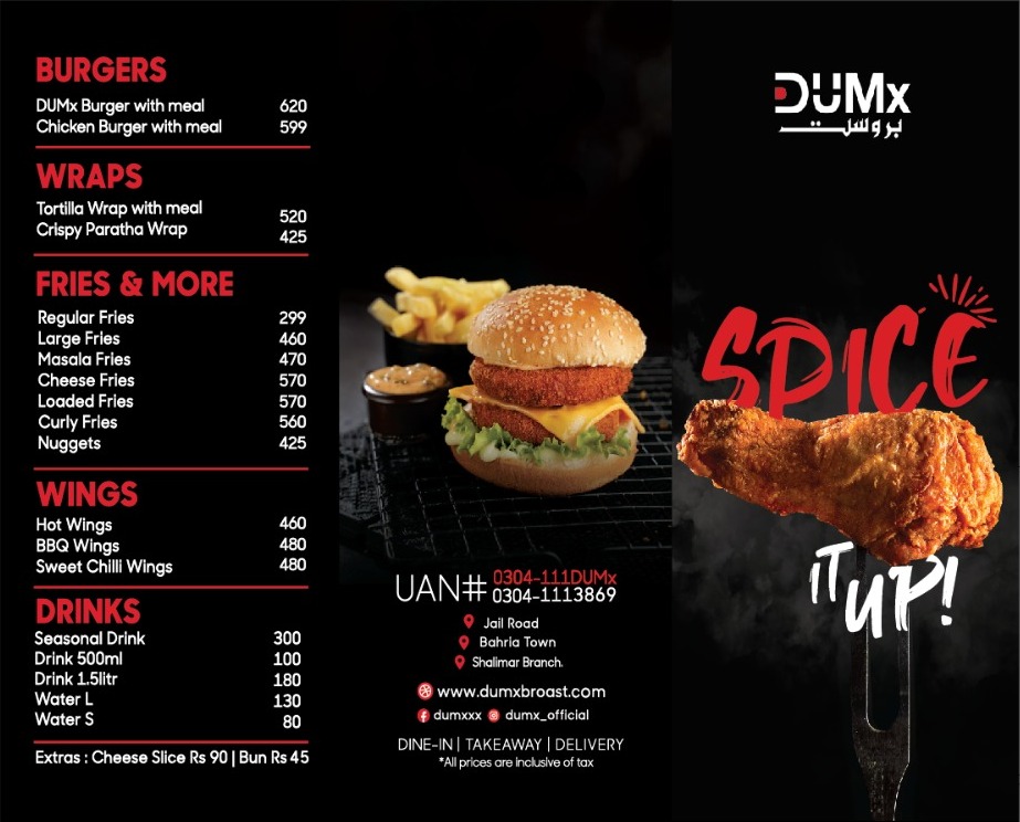 DUMx Brost Menu Lahore Price