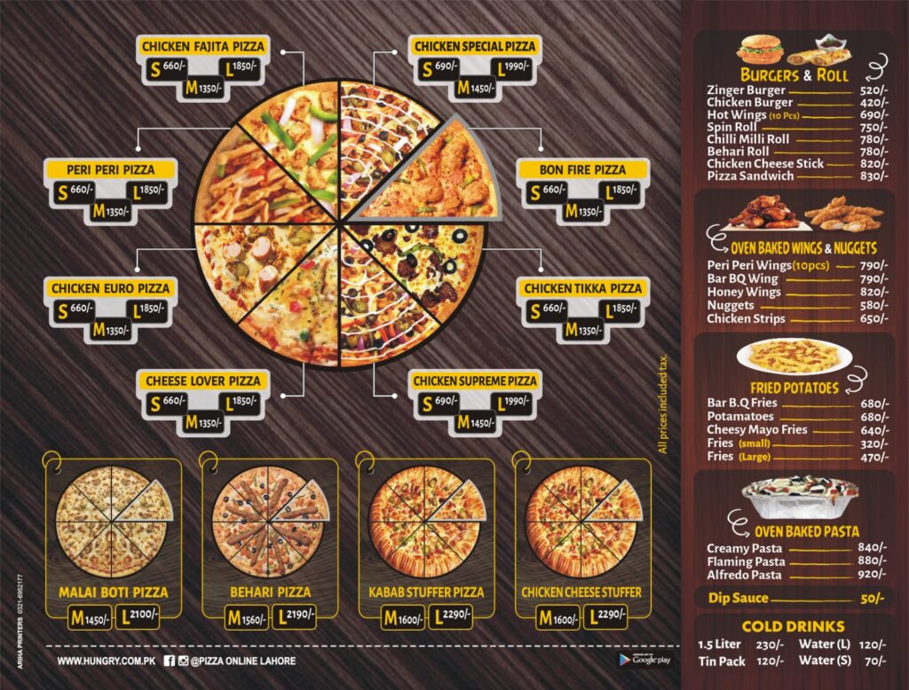 Pizza Online Johar Town Menu